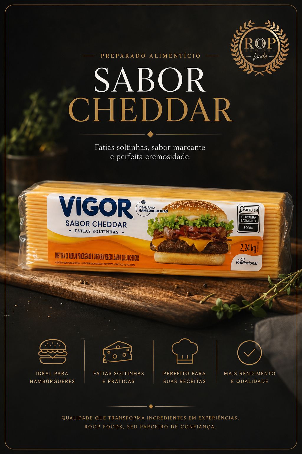 Cheddar Fatiado Vigor 2,24kg